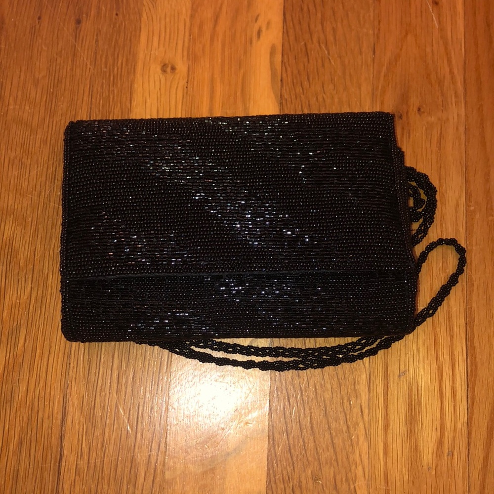 Vintage Black Beaded Evening Crossbody Bag